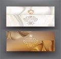 Elegant invitation cards with sparkling beige fabric. Royalty Free Stock Photo