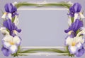 Elegant Iris Flowers Frame on Lavender Background