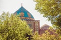 Elegant islamic blue mosque building. Travel to Armenia, Caucasus. Touristic architecture landmark. Sightseeing in Yerevan. City t Royalty Free Stock Photo