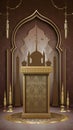 Elegant Islamic podium adorned with mosques shadows, candles illuminate surroundings