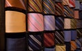 Elegant italian neckties in a tie rack Royalty Free Stock Photo