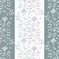 Elegant jacquard effect wild meadow grass seamless vector pattern background. Striped lilac, teal, white backdrop of