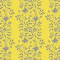 Elegant jacquard effect wild meadow grass seamless vector pattern background. Yellow grey backdrop of leaves in stylized