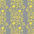 Elegant jacquard effect wild meadow grass seamless vector pattern background. Yellow grey backdrop of leaves in stylized