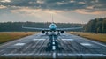 Elegant Jet Touchdown at Twilight: Exclusive Airfield Retreat. Concept Jet Landing, Twilight, Royalty Free Stock Photo