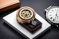 Elegant jewelry box with beautiful bijouterie and expensive wristwatches generated Ai.