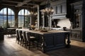 Elegant kitchen featuring dark wood cabinetry for a timeless appeal Royalty Free Stock Photo