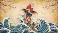 Elegant Koi Art With Waves and Motion Royalty Free Stock Photo