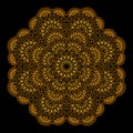 Elegant lace table napkin with popular ornament done in kaleidoscopic style. Printable modern mandala on black background.