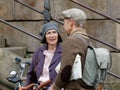 Elegant lady and man man wearing old fashioned clothes