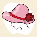Elegant Lady Silhouette with Elegant Pink Hat, Vector Illustration