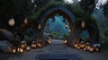 Elegant Lanterns and Moonlit Archway Decor for Stunning Ambiance Royalty Free Stock Photo