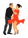 Elegant latino dancers couple illustration isolated on white background. Mature tango dancing people in ballroom night.