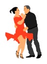 Elegant latino dancers couple illustration. Mature tango dancing people in ballroom night event. Royalty Free Stock Photo