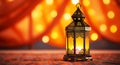 Elegant lattern and light bokehs in mosque, ramadan eid concep