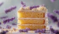 Elegant Lavender Infused Vanilla Layer Cake on a Festive Background with Sprinkled Petals