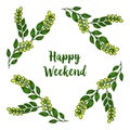 Elegant leaf floral frame, decor of card happy weekend, space for your text. Vector Royalty Free Stock Photo