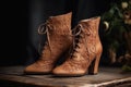 elegant leather boots with delicate laces and high heels