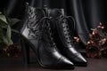 elegant leather boots with delicate laces and high heels
