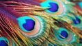 elegant leather colorful peacock feather background. Generative Ai