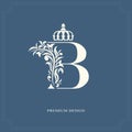 Elegant letter B with a crown. Graceful royal style. Calligraphic beautiful logo. Vintage drawn emblem for book design, brand name Royalty Free Stock Photo