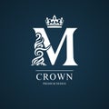 Elegant letter M. Graceful royal style. Calligraphic beautiful logo. Vintage drawn emblem for book design, brand name, business ca