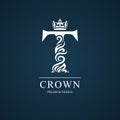 Elegant letter T. Graceful royal style. Calligraphic beautiful logo. Vintage drawn emblem for book design, brand name, business ca