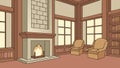 Elegant Library with Fireplace & Archways, vector design Generative AI Royalty Free Stock Photo