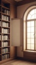 Elegant Library Interior with Large Window and Bookshelf Royalty Free Stock Photo