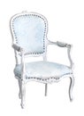 Elegant light-blue arm-chair isolated on white. Armchair with blue fabric upholstery