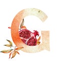 Elegant light colorful watercolor hand drawn ampersand alphabet. Letter G with hibiscus