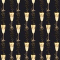 Elegant light seamless pattern with sparkling wine glasses Royalty Free Stock Photo