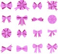 Elegant lilac bows from a wide ribbon. Decor for greeting cards