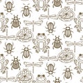 Elegant line style insect vector seamless pattern.