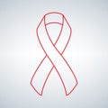 Elegant linear pink ribbon icon. Thin line breast cancer awareness pink ribbon