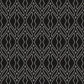 Elegant linear vector ornament. Subtle abstract geometric seamless pattern with curved lines, outline silhouettes. Black and white Royalty Free Stock Photo