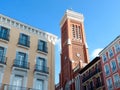 Elegant lines of classical buildings in the touristic part downtown Madrid, Spain. Classy colourful Spanish facades.