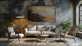 Elegant living room boasting textured walls and striking artwork. Contemporary Chic Living Room with Textured Walls Royalty Free Stock Photo