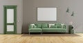 Elegant living room with green sofa