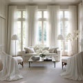 Elegant living room with silk and satin drapes