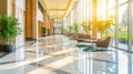 Elegant Lobby Sunlight Seating and Lush Greenery in Luxurious Interior Design Royalty Free Stock Photo