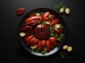 Seafood Coastal Food Lobster and Vegetables on a Black Plate Royalty Free Stock Photo