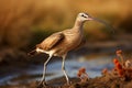 Elegant Long-billed Curlew, Numenius americanus, thrives in serene wetland environments.