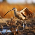 Elegant Long-billed Curlew, Numenius americanus, thrives in serene wetland environments.