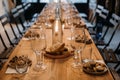 Elegant Long Table Set for Wine Tasting Dinner Royalty Free Stock Photo