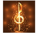 Elegant luminous contour of the treble clef on a dark background, neon-effect, music, musical note