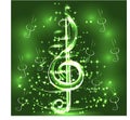 Elegant luminous contour of the treble clef on a dark background, neon-effect, music, musical note