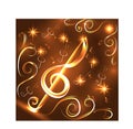 Elegant luminous contour of the treble clef on a dark background, neon-effect, music, musical note