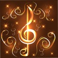 Elegant luminous contour of the treble clef on a dark background, neon-effect, music, musical note