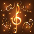 Elegant luminous contour of the treble clef on a dark background, neon-effect, music, musical note